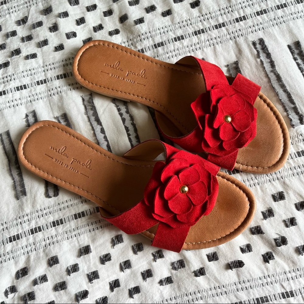 Mila Paoli red slide sandals shoes flower